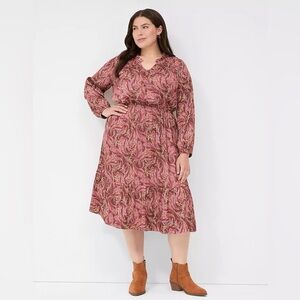 Lane Bryant Long Sleeve Dress in Pink Paisley
